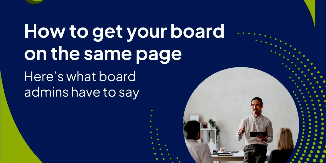 A man presents to a board, discussing how board administration can get everyone on the same page.