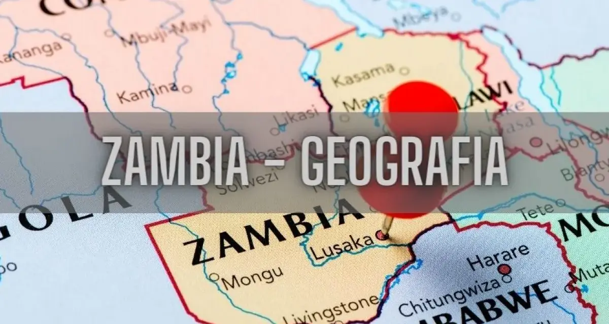 Mapa Afryki z zaznaczoną Zambią, która graniczy z Zambią. Widoczne też Zimbabwe i Kongo.