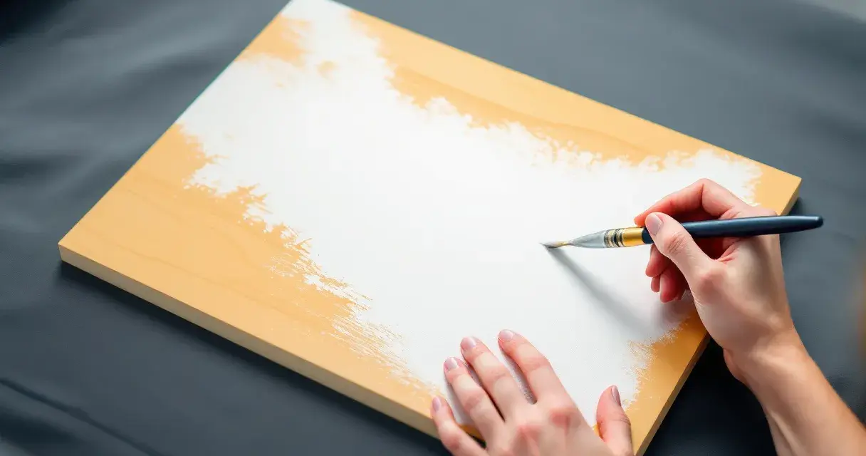 Une main applique une couche de peinture blanche sur une planche de bois. La question est : peut-on vernir par dessus du vernis ?
