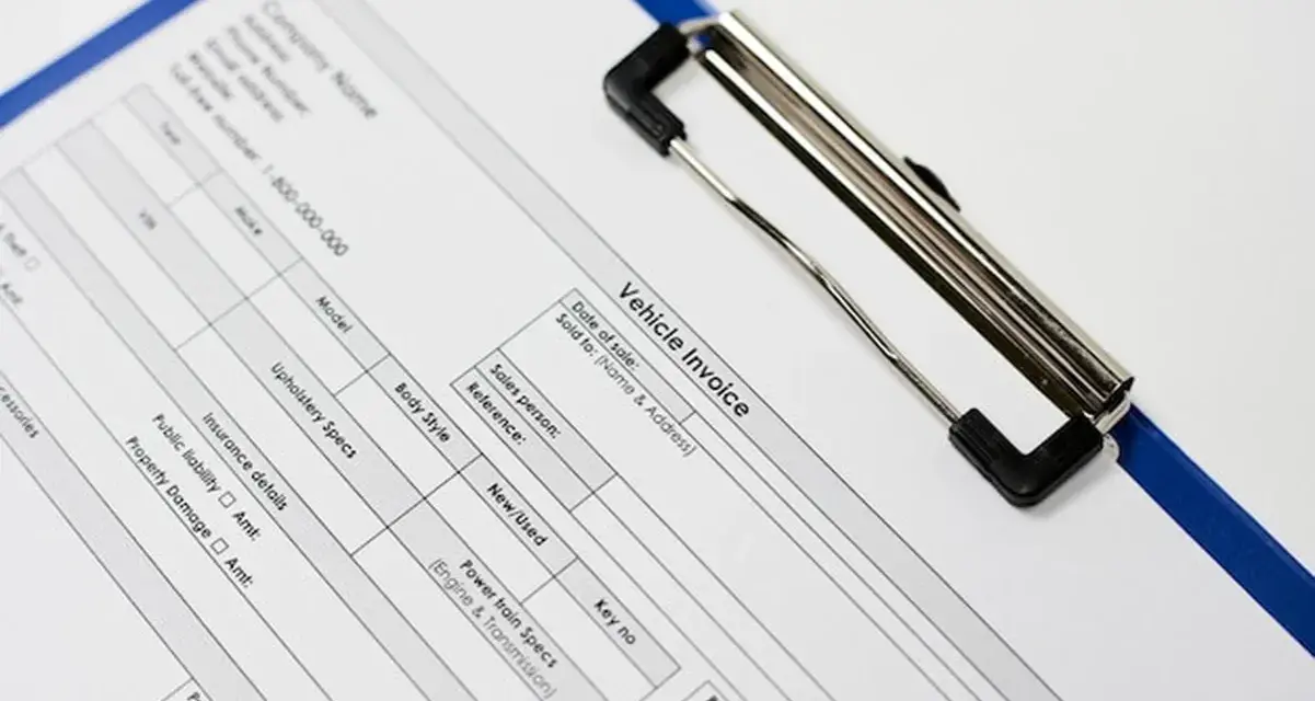 Dokument "Vehicle Invoice" z polami do wypełnienia. Czy to jest to, co masz na myśli, pytając "cmr co to"?