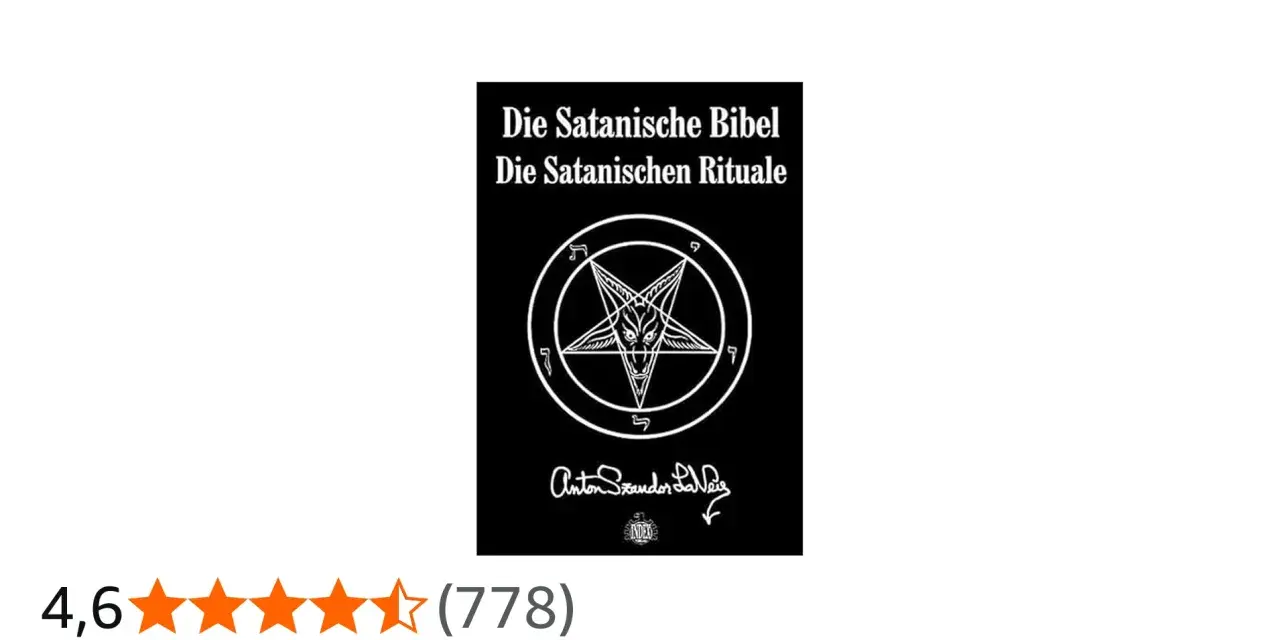 Schwarzes Cover mit Pentagramm und dem Titel "Die Satanische Bibel".