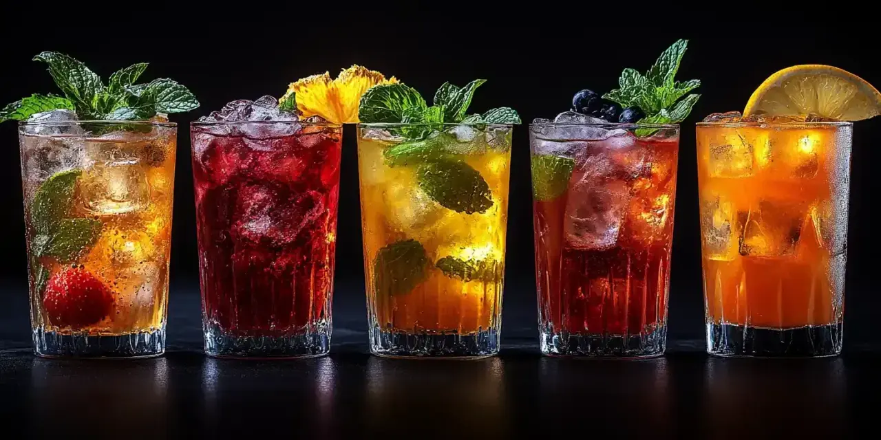 Pięć kolorowych drinków z lodem i owocami. Idealne na lato, pokazują, jak zrobić dobry drink.