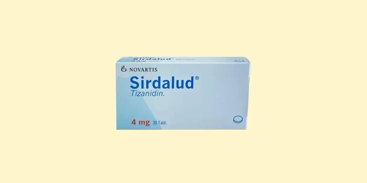 Opakowanie leku Sirdalud 4 mg, zawierające 30 tabletek. Sirdalud to lek z tizanidyną, stosowany w leczeniu spastyczności.