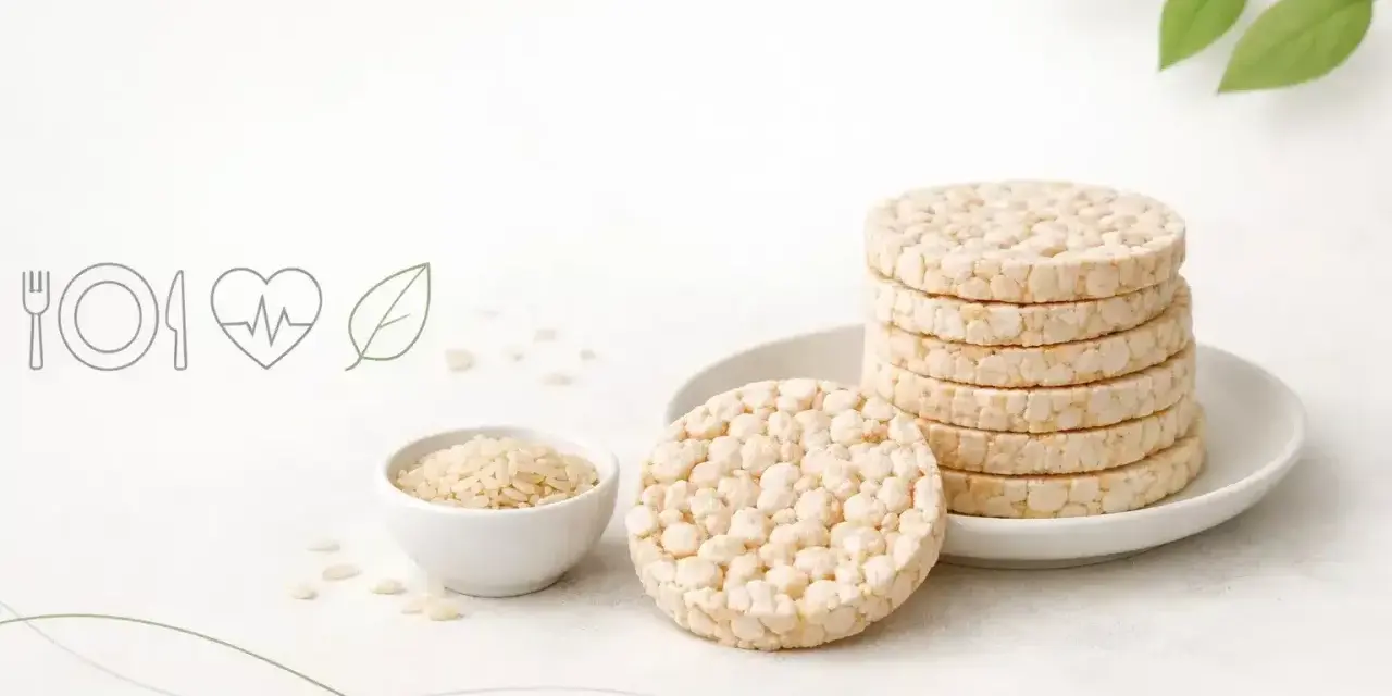 Stos wafli ryżowych z miseczką ryżu. Idealne na zdrową przekąskę, niskokaloryczne wafle ryżowe kcal.