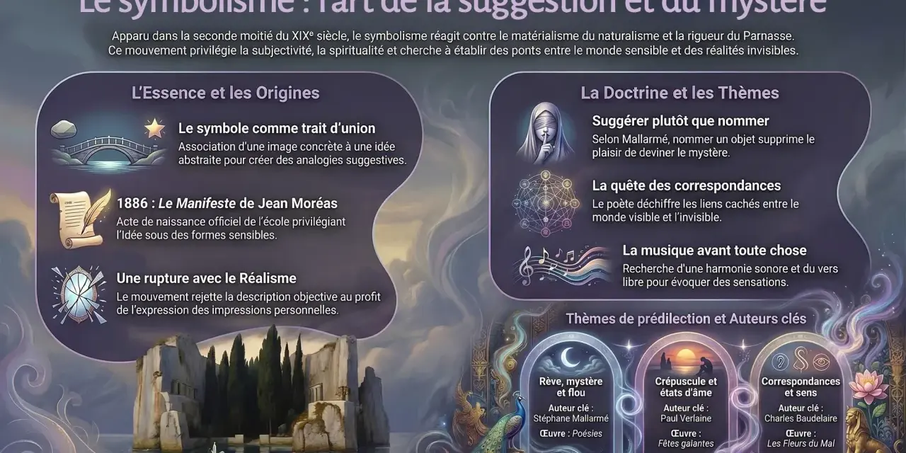 Le symbolisme, art de la suggestion, explore le mystère. Il privilégie l'analogie et la quête des correspondances, comme le montre l'image.