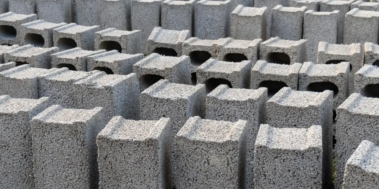 Rzędy betonowych bloczków, gotowych na fundamenty. Wybór między bloczkami z betonu a wylewanymi fundamentami jest kluczowy dla trwałości budowli.