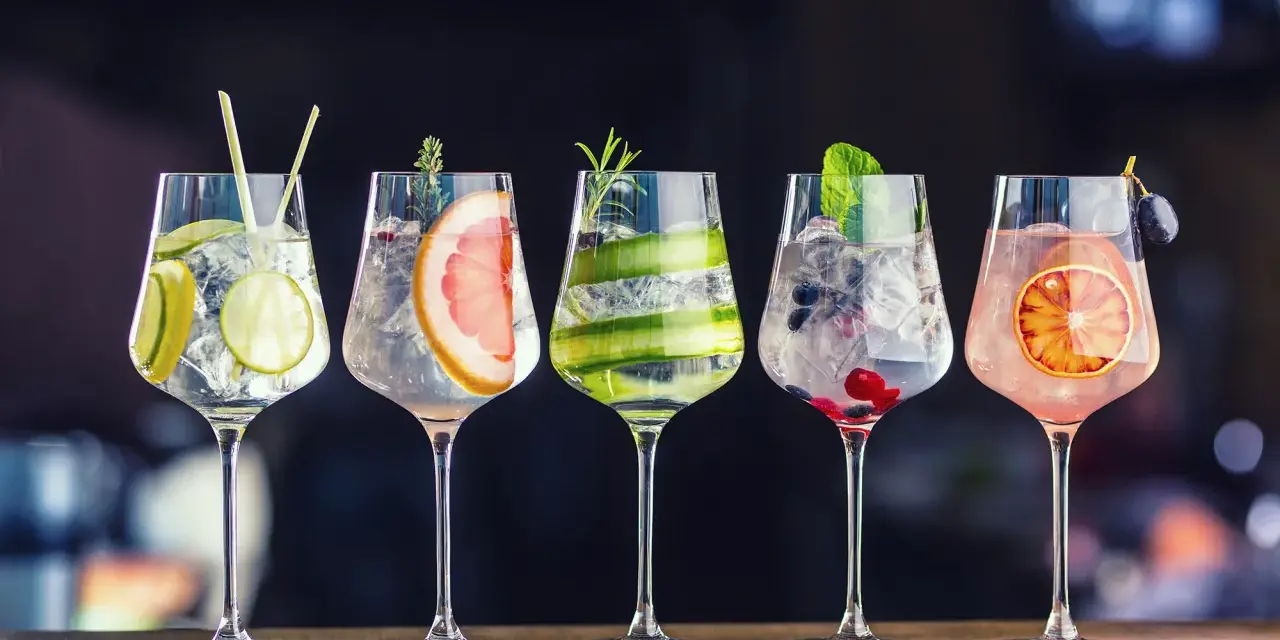 Pięć drinków z ginem, np. gin lubelski czy Seagram’s, z owocami i ziołami. Idealne do domowych drinków.