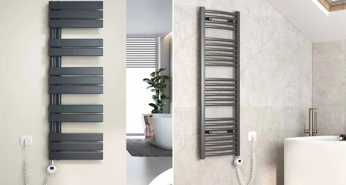 Deux sèche-serviettes modernes, un design rectiligne et un design incurvé, pour vous aider à choisir comment choisir son sèche-serviette.