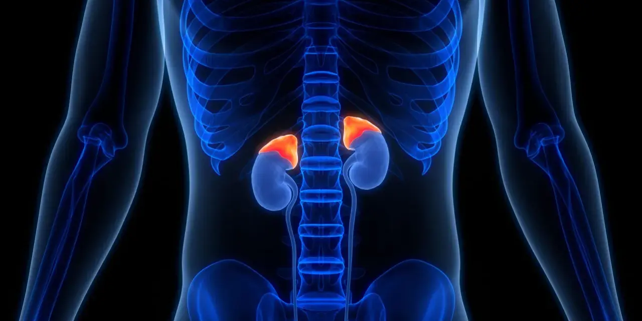 Anatomische Darstellung der Nebennieren, die bei Hunger auf salziges leuchten.