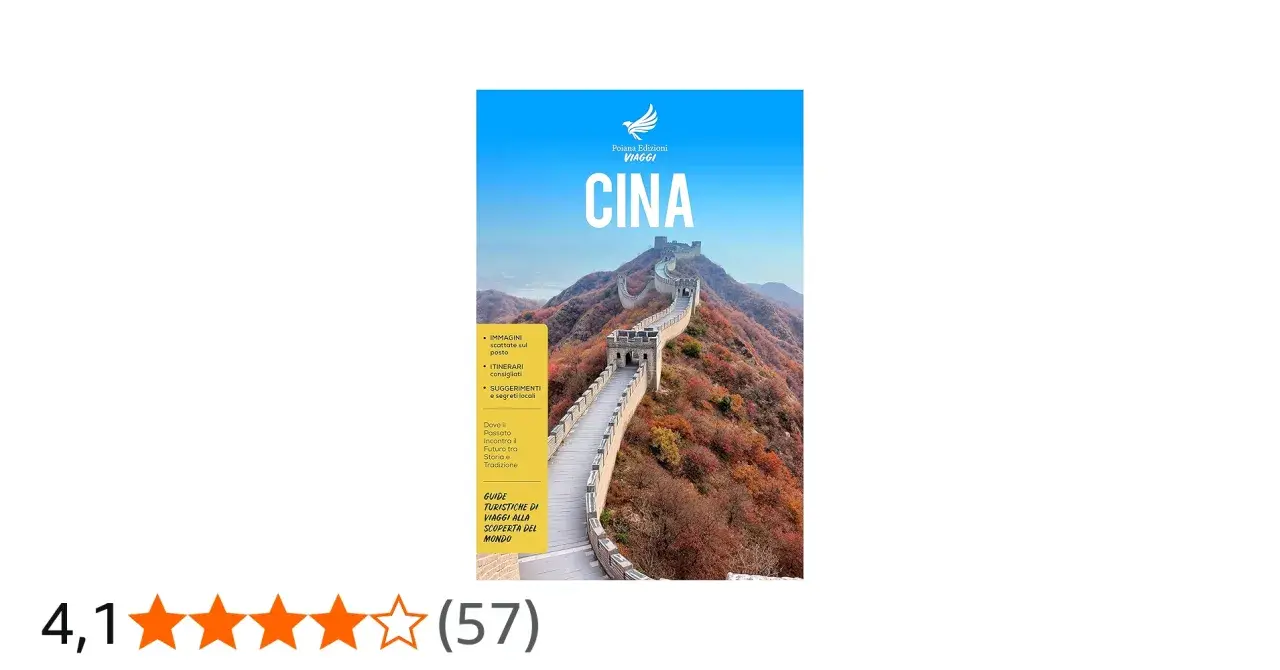 Copertina di una guida turistica "Cina" con la Grande Muraglia. Perfetta per chi cerca libri sulla Cina e vuole scoprire itinerari e segreti locali.