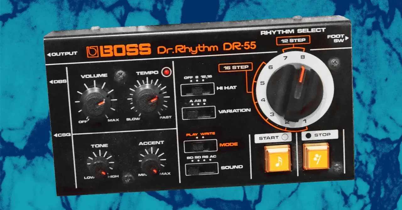 Boîtier de boîte à rythmes BOSS Dr. Rhythm DR-55, idéal pour apprendre la MAO et créer des rythmes.