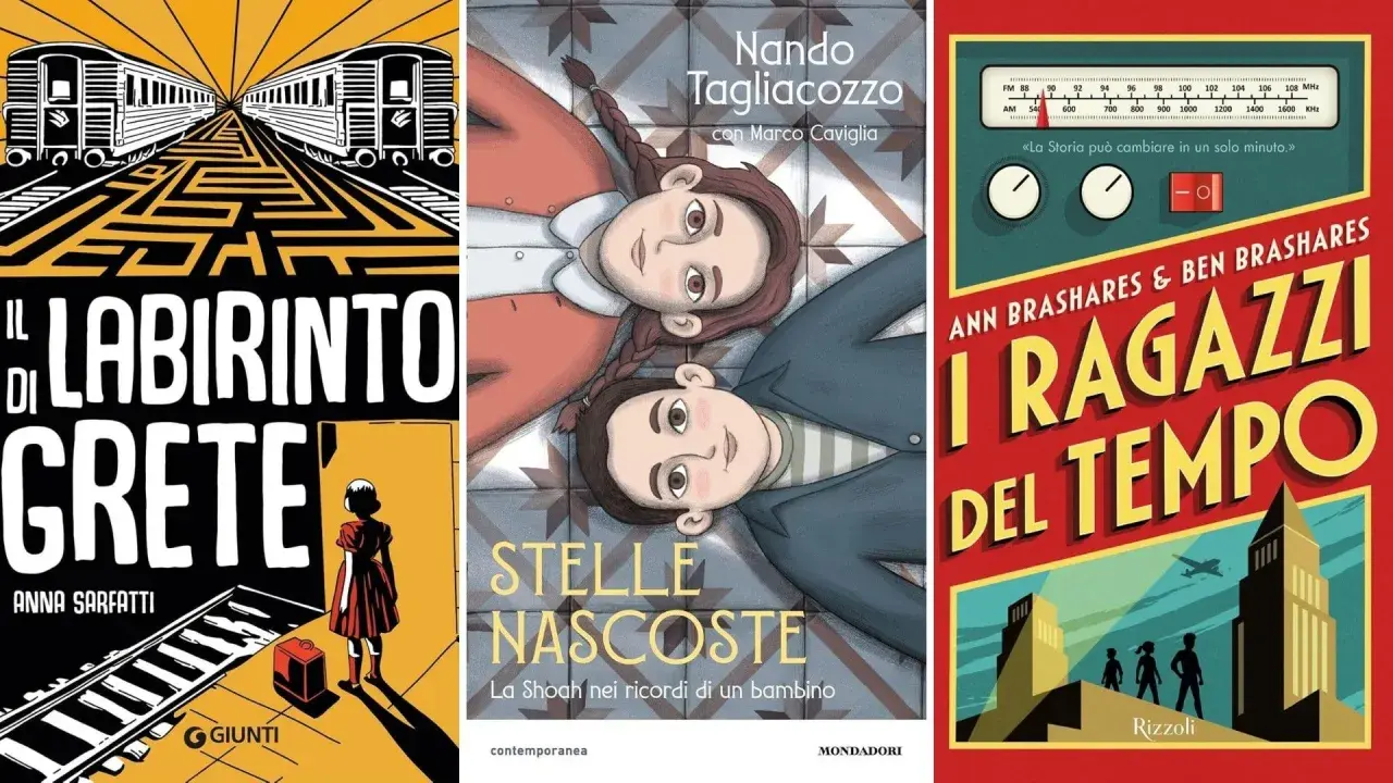 Copertine di libri: "Il labirinto di Creta", "Stelle nascoste" e "I ragazzi del tempo", perfetti fumetti per ragazzi di 13 anni.