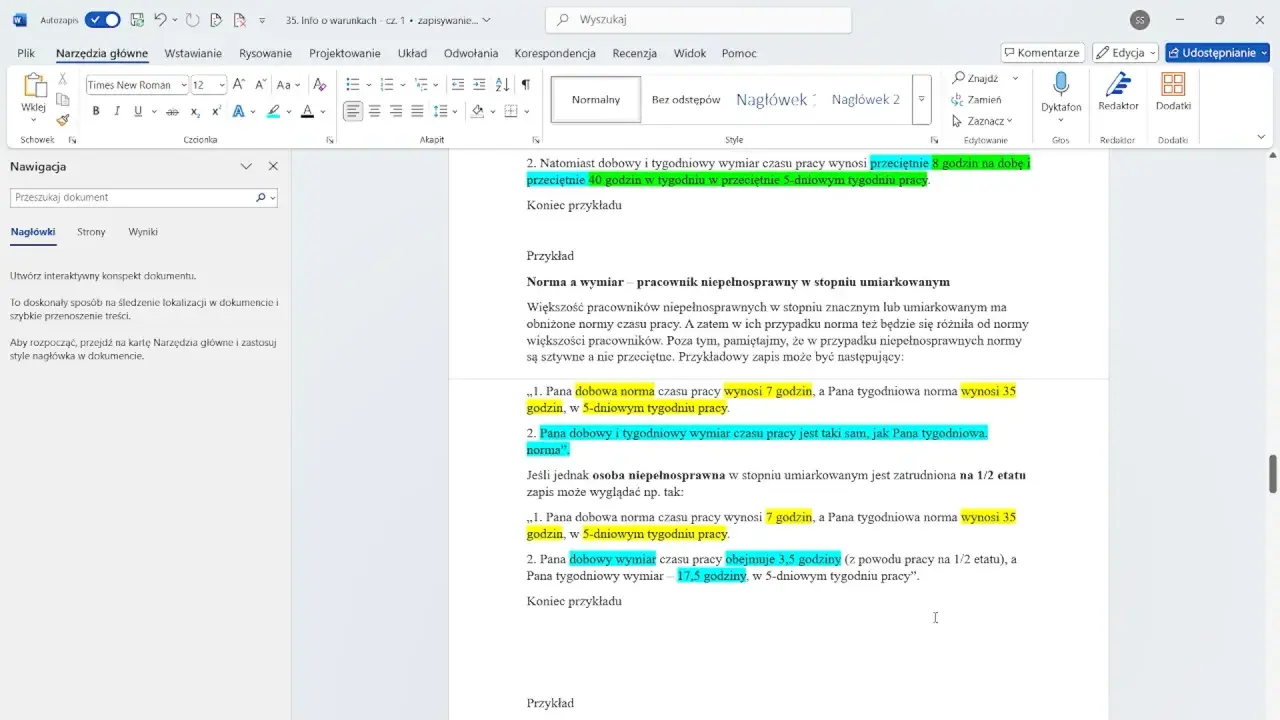 Nowe informacje o warunkach zatrudnienia: pracownik niepełnosprawny w stopniu umiarkowanym ma obniżone normy czasu pracy, np. 7 godzin na dobę i 35 tygodniowo.
