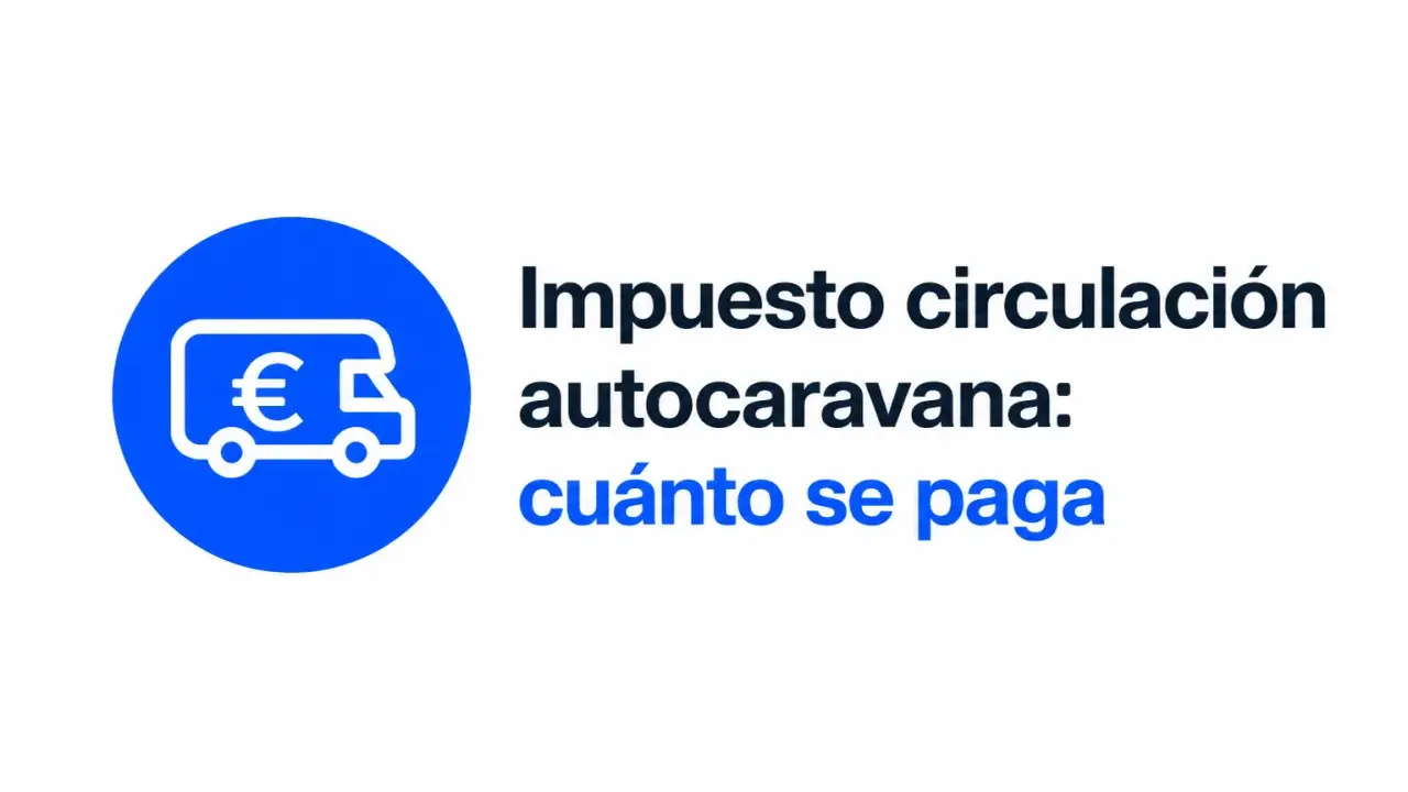 Icono de autocaravana con símbolo de euro. Texto: "Impuesto circulación autocaravana: cuánto se paga".