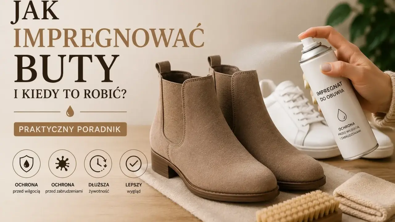 Konserwacja butów skórzanych: impregnat w sprayu chroni przed wilgocią i zabrudzeniami, zapewniając dłużą żywotność i lepszy wygląd obuwia.