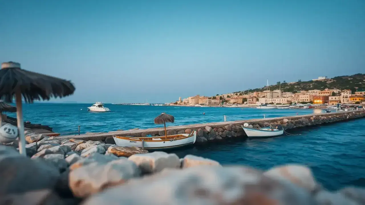 Widok na port z łodziami i miasteczkiem w tle. Idealne miejsce, by zastanowić się, jak dojechać z Larnaki do Ayia Napa.