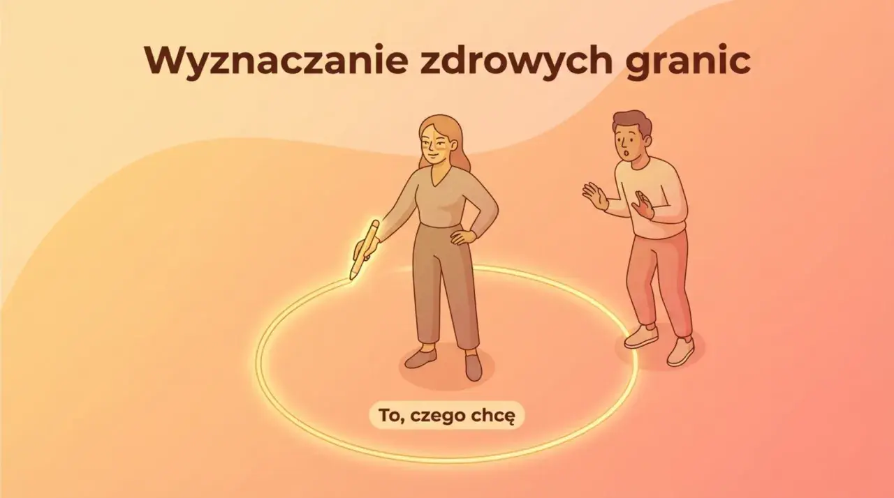 Kobieta rysuje okrąg wokół siebie, mężczyzna stoi na zewnątrz.