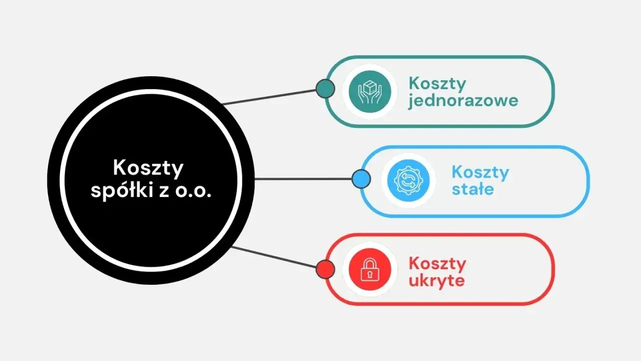 Diagram przedstawia koszty spółki z o.o.: jednorazowe, stałe i ukryte.