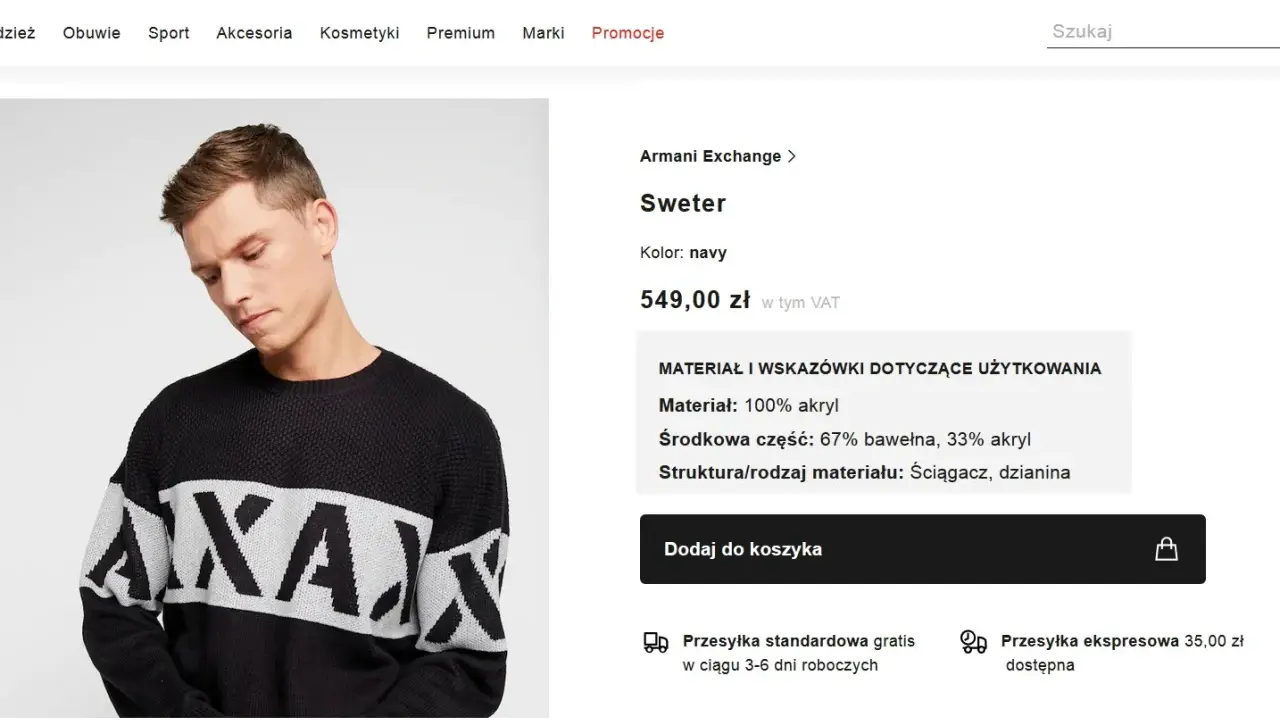 Męski sweter Armani Exchange z napisem AX, wykonany w 100% z akrylu. Dowiedz się, acrilico co to za materiał.