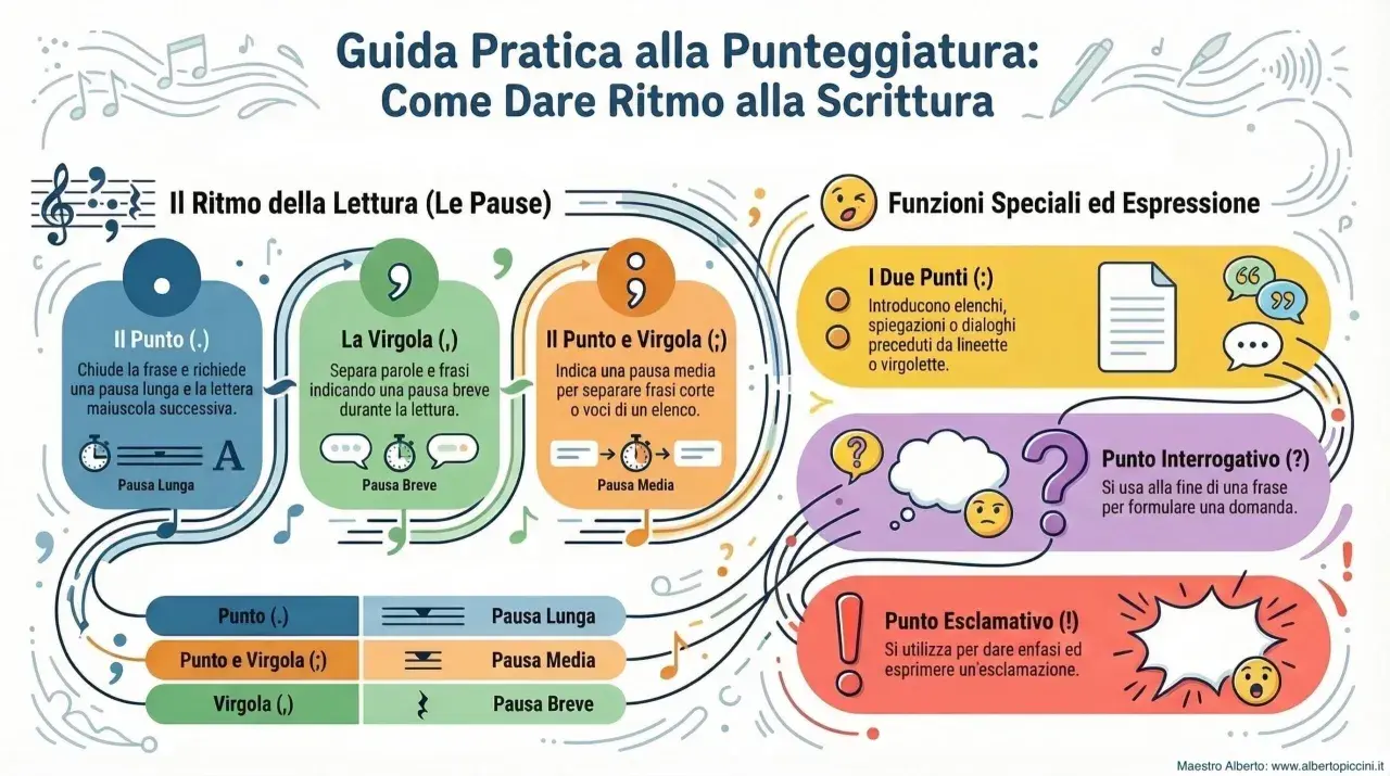 Guida alla punteggiatura per la classe terza: il punto, la virgola e il punto e virgola creano il ritmo della scrittura.