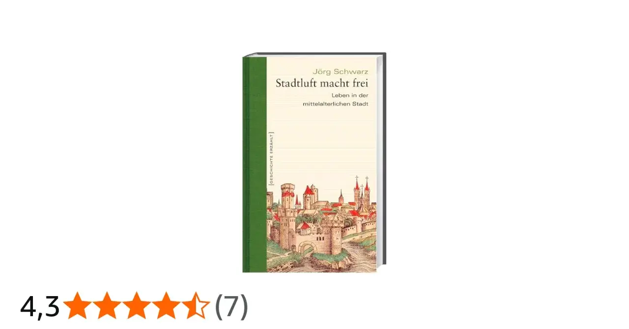 Buchcover "Stadtluft macht frei" von Jörg Schwarz. Eine mittelalterliche Stadt mit Türmen und Mauern, die Freiheit verspricht.