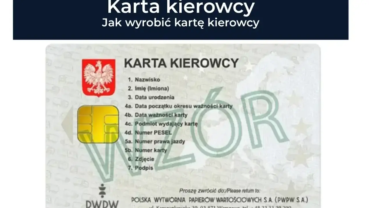 Wniosek o kartę kierowcy. Widok karty kierowcy z danymi osobowymi, numerem PESEL i numerem prawa jazdy.