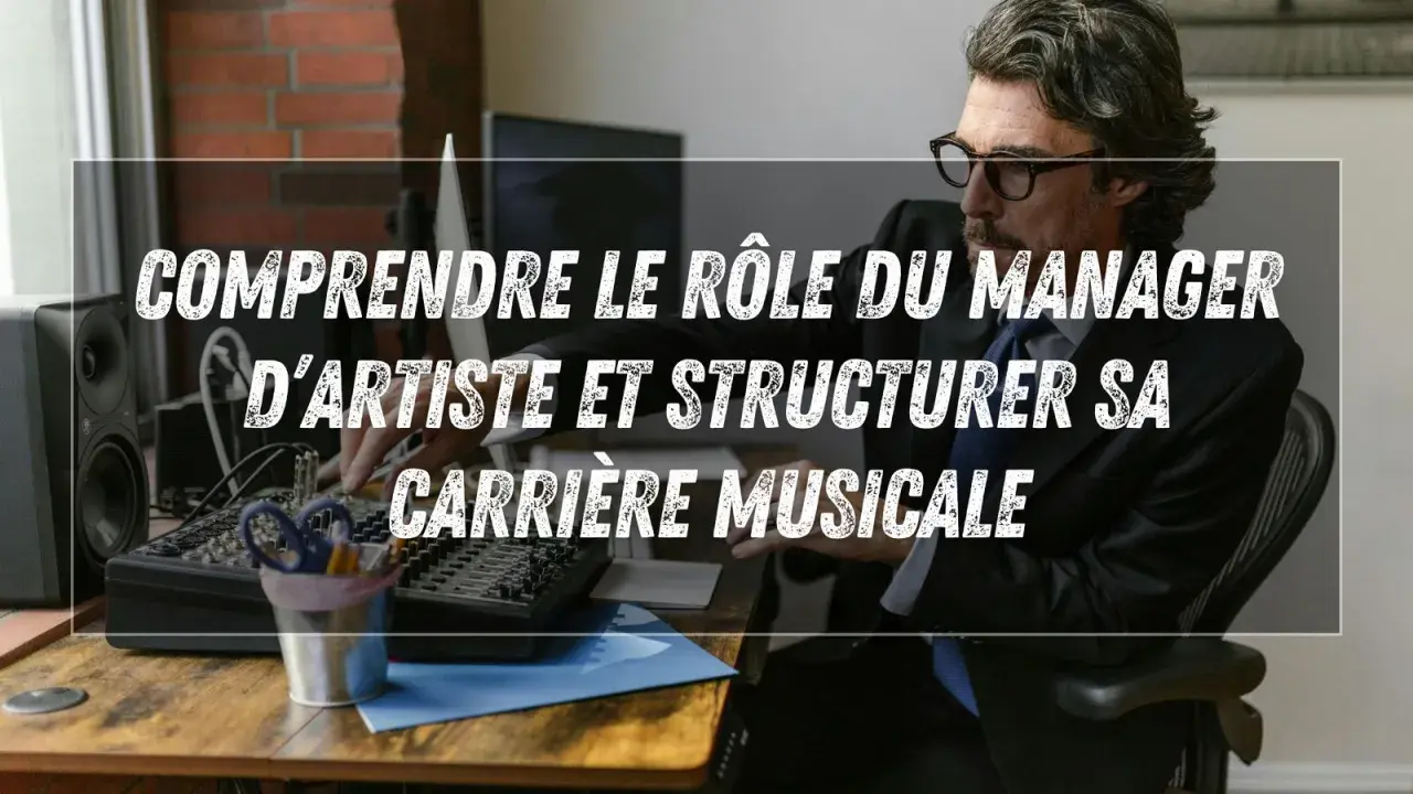 Un homme d'affaires, un agent musique, ajuste une console de mixage, prêt à structurer une carrière.