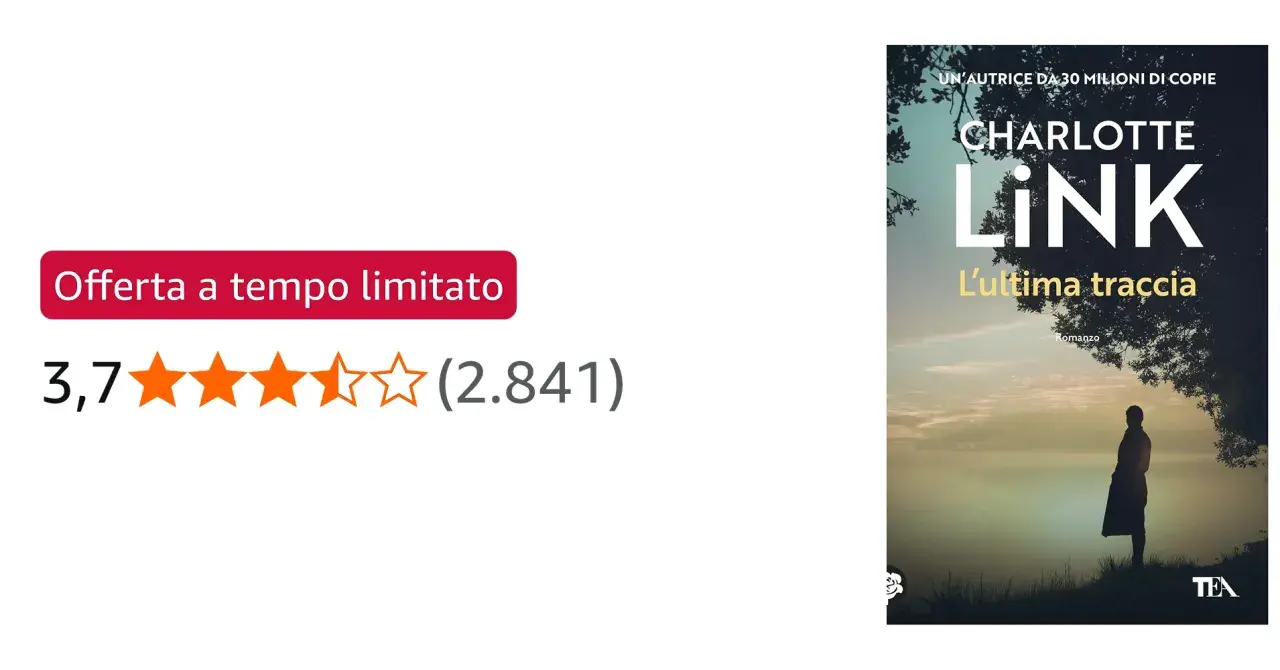 Copertina del libro "L'ultima traccia" di Charlotte Link, con valutazione 3,7 stelle. Un'ottima aggiunta alla tua collezione di libri di Charlotte Link in ordine cronologico.