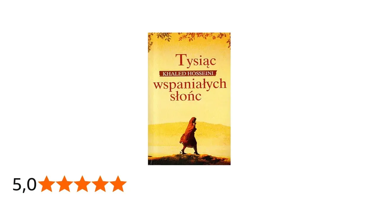 Okładka książki "Tysiąc wspaniałych słońc" z postacią kobiety w pomarańczowym szalu na tle pustynnego krajobrazu.