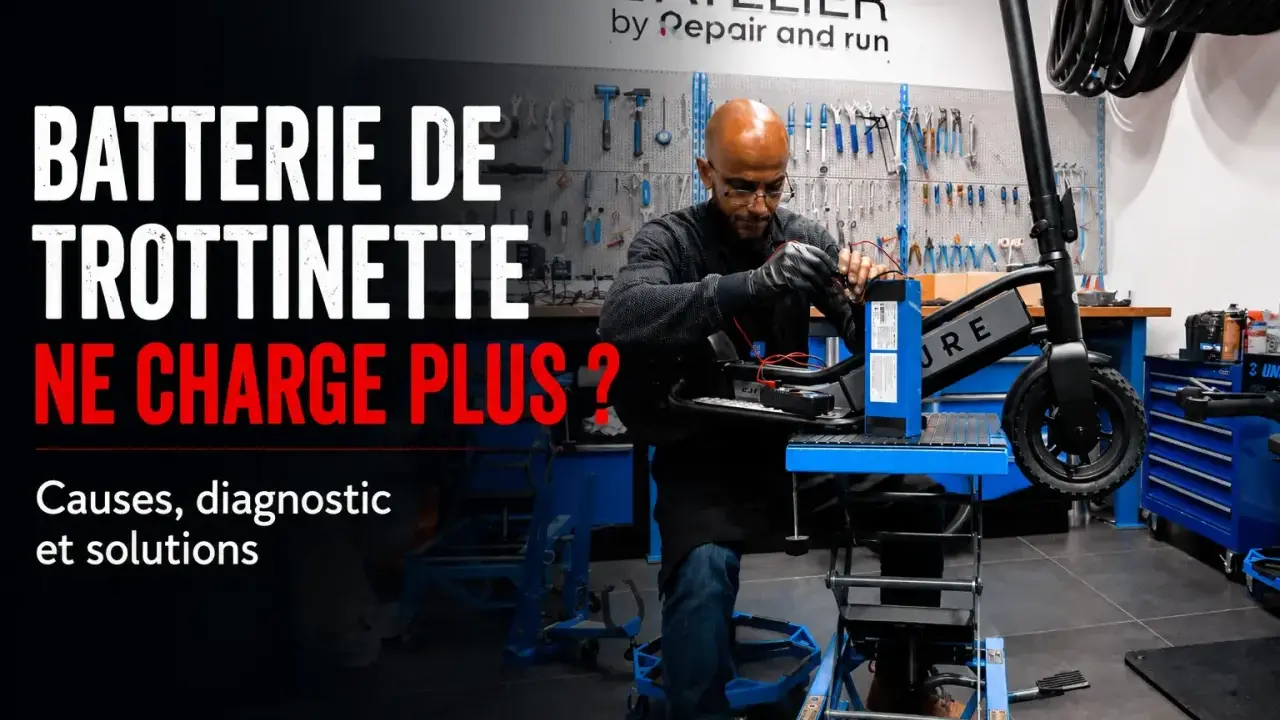 Un technicien répare une batterie de trottinette qui ne charge plus. Diagnostic et solutions pour votre trottinette électrique.