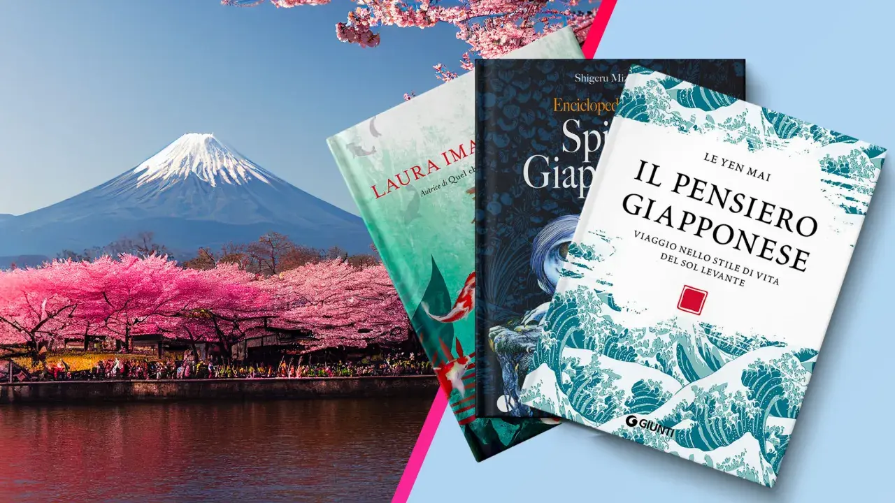 Libri ambientati in Giappone, con il Monte Fuji e ciliegi in fiore sullo sfondo. Un invito a scoprire la cultura nipponica.