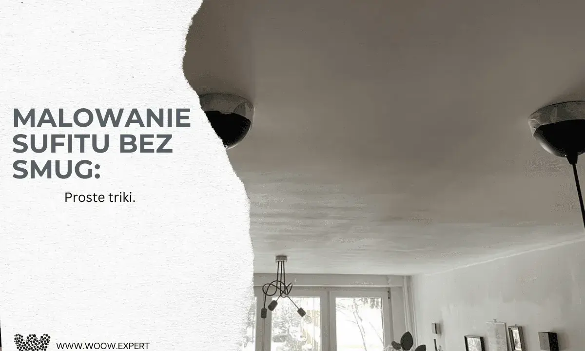 Malowanie sufitu bez smug: proste triki. Jasny sufit z widocznymi lampami i tekstem.