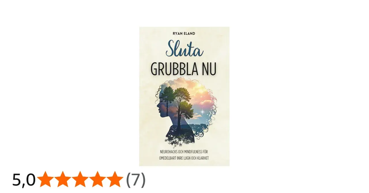 Boken "Sluta grubbla nu" med en illustration av ett träd inuti ett kvinnoansikte.