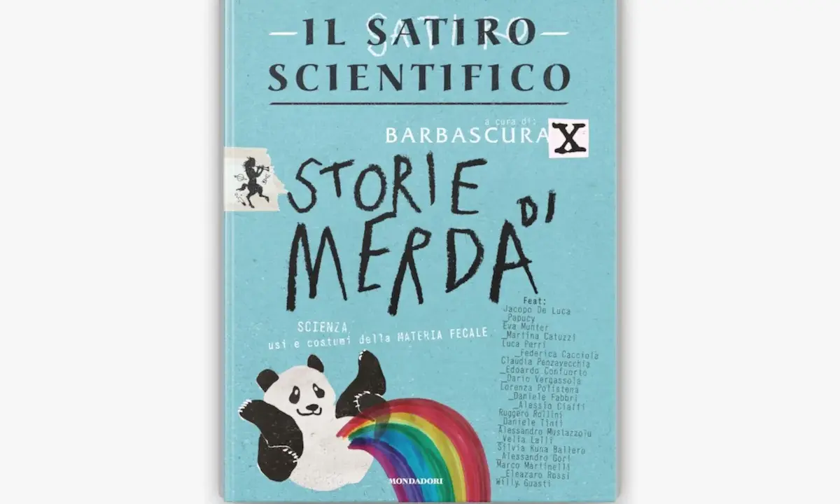 Copertina de "Il Saturo Scientifico", con un panda su un arcobaleno e il titolo "Storie di Merda".