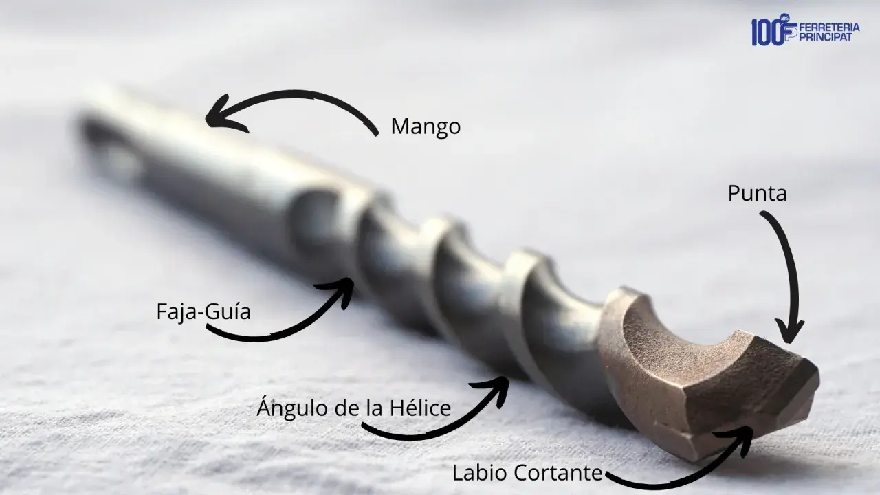 Broca con mango, punta y hélice, lista para hacer un agujero.