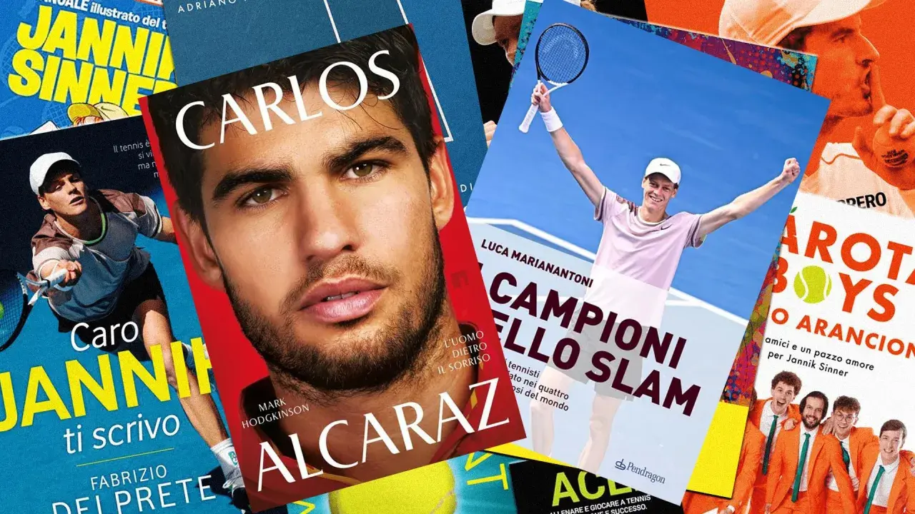 Libri sul tennis: copertine dedicate a Sinner, Alcaraz e altri campioni. Storie di passione e successo nel mondo del tennis.