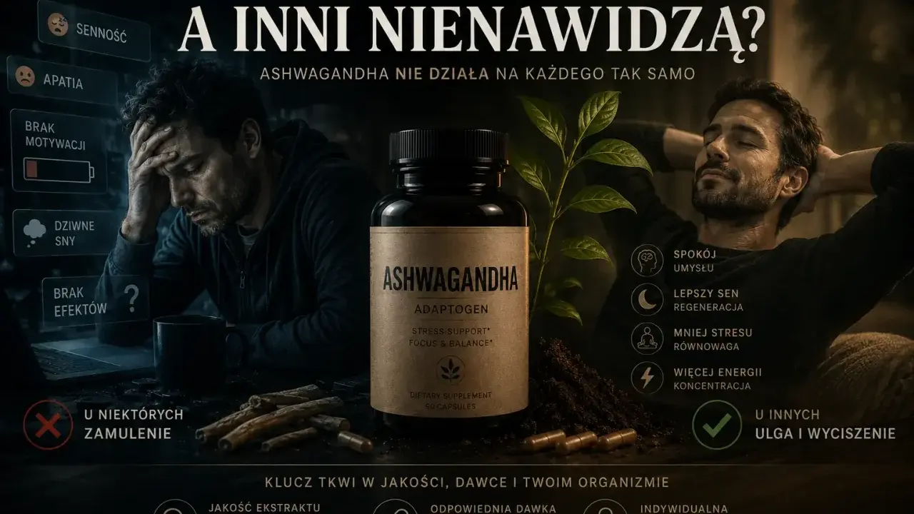 Ashwagandha co daje? Spokój umysłu, lepszy sen, więcej energii. Dla jednych ulga, dla innych zamulenie. Klucz tkwi w jakości i organizmie.