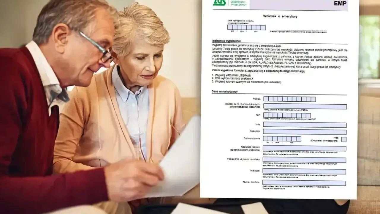 Starsze małżeństwo analizuje dokument ZUS. Wniosek o emeryturę jak wypełnić - kluczowe pytanie, na które szukają odpowiedzi.