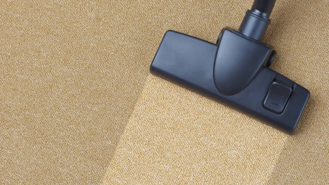 Cabezal de aspiradora limpiando una alfombra beige. El proceso de como limpiar una alfombra es sencillo con esta herramienta.