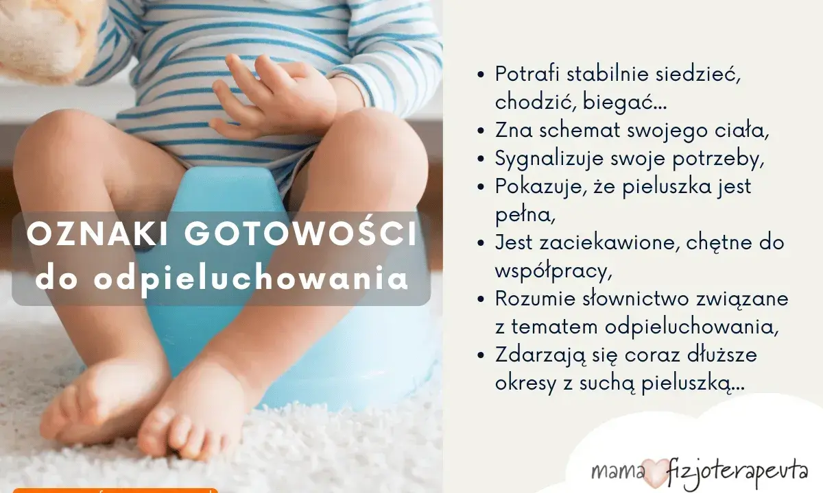 Dziecko siedzi na nocniku. Tekst podpowiada, jak nauczyć dziecko korzystać z nocnika, wymieniając oznaki gotowości.