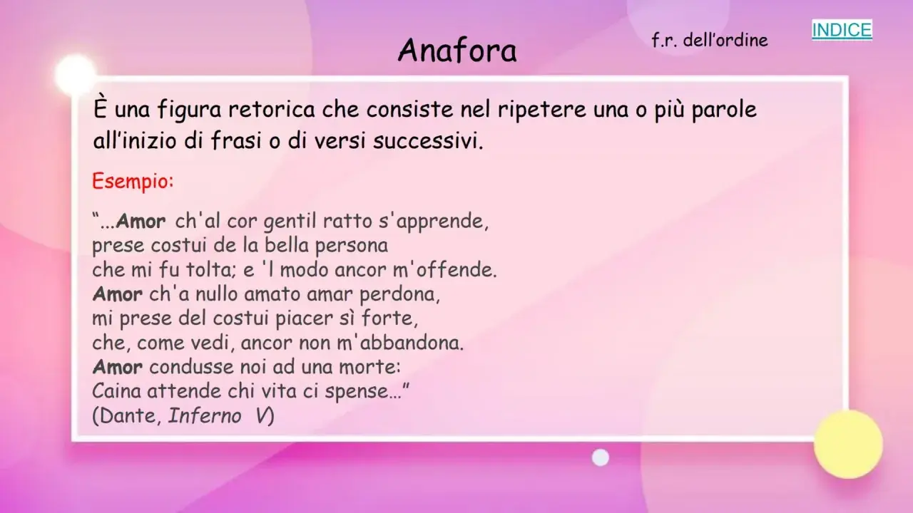 Anafora: ripetizione di "Amor" all'inizio di versi, un esempio di allitterazione che crea ritmo.