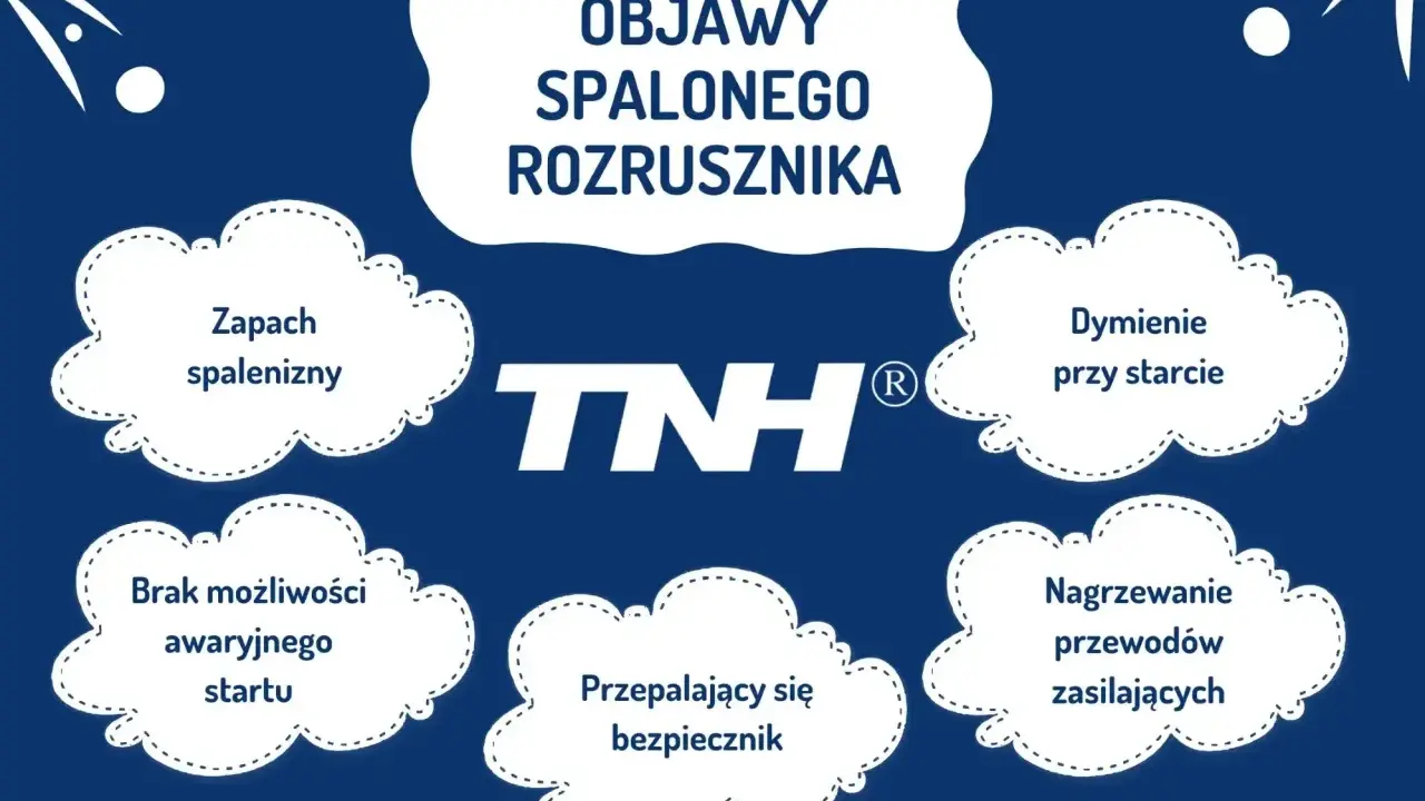 Objawy spalonego rozrusznika: zapach spalenizny, dymienie przy starcie, brak możliwości awaryjnego startu, przepalający się bezpiecznik, nagrzewanie przewodów zasilających.