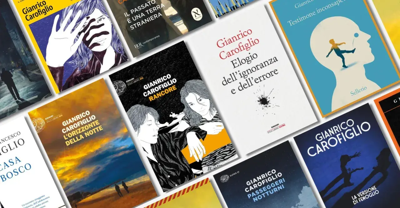 Copertine di libri di Gianrico Carofiglio, tra cui "L'orizzonte della notte" e "Rancore". Un invito a esplorare le storie di questi carofiglio libri.