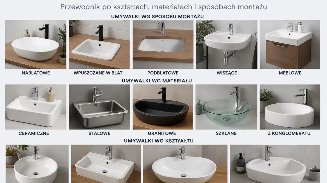 Umywalka nablatowa aranżacje: biała owalna na drewnianym blacie, obok wpuszczana, podblatowa, wisząca, meblowa, ceramiczna, stalowa, granitowa, szklana, z konglomeratu, okrągła, prostokątna, owalna, asymetryczna.