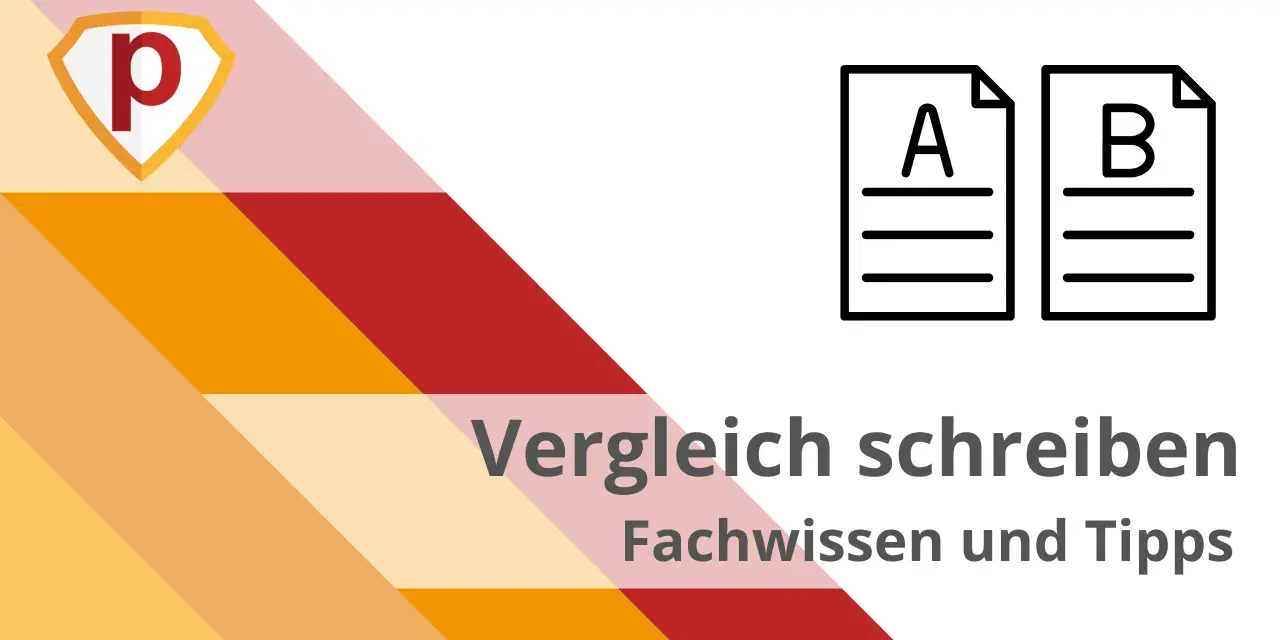 So wie schreibt man einen Vergleich? Icons von Dokumenten A und B zeigen, wie man Fachwissen und Tipps für Vergleiche nutzt.