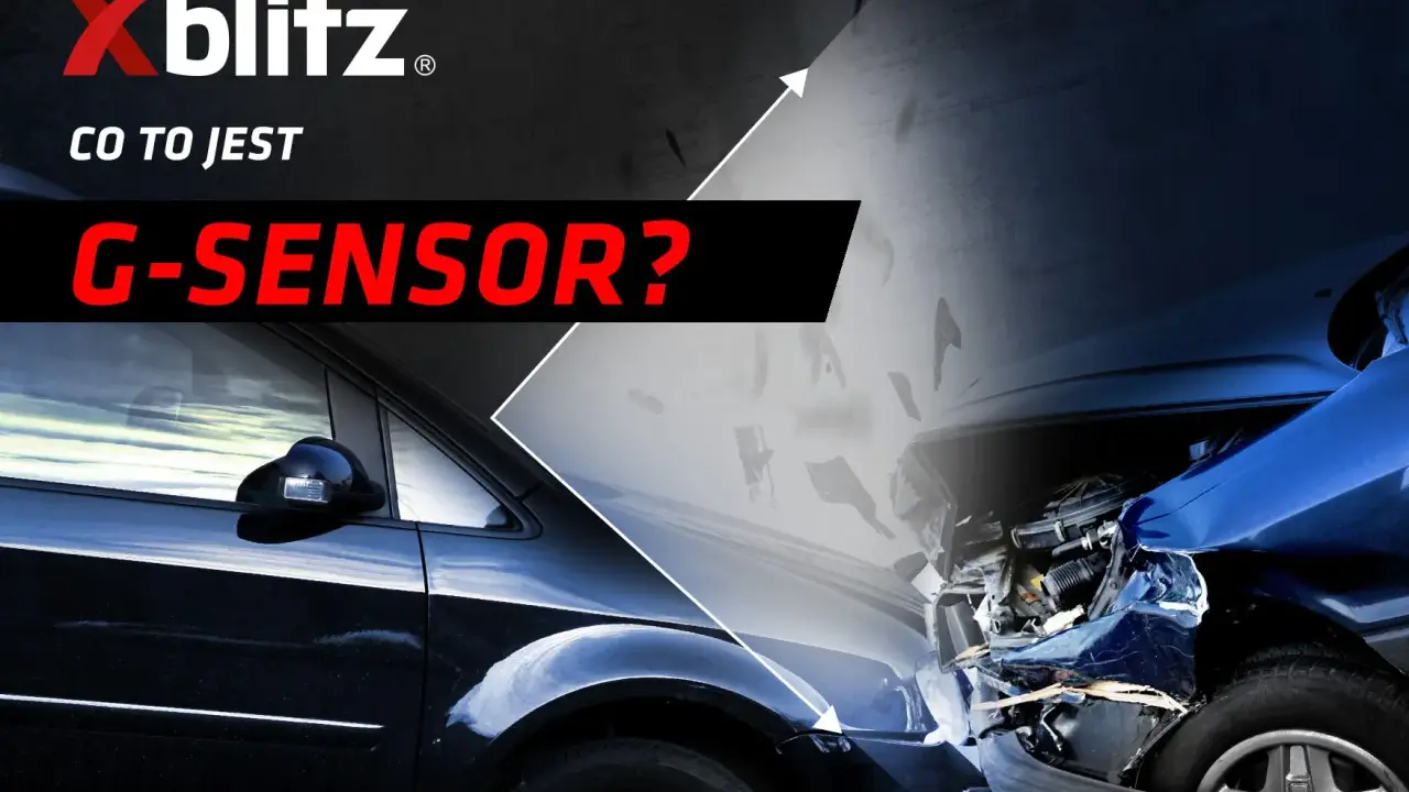 Xblitz pyta: g sensor co to? Obraz przedstawia dwa samochody, jeden czarny, drugi rozbity niebieski.