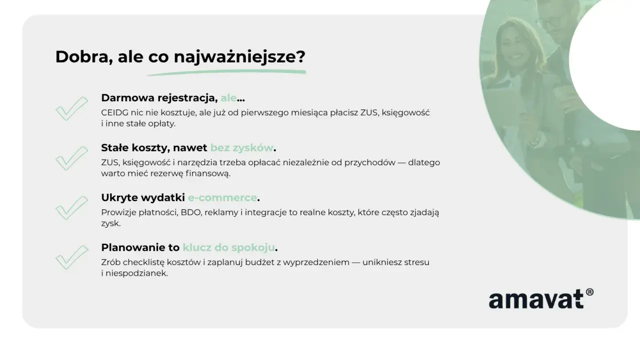 Dobra, ale co najważniejsze? Pamiętaj, że składka ZUS dla jednoosobowej firmy to stały koszt, niezależnie od zysków.