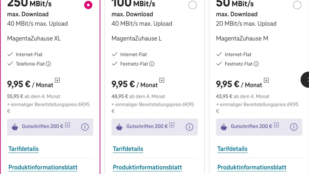 Telekom-Tarife: MagentaZuhause XL, L, M mit 250, 100, 50 MBit/s. Günstige Angebote für Internet & Telefonie.