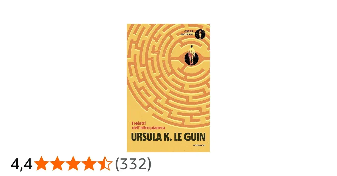 Copertina del libro "I reietti dell'altro pianeta" di Ursula K. Le Guin, con un uomo al centro di un labirinto giallo.
