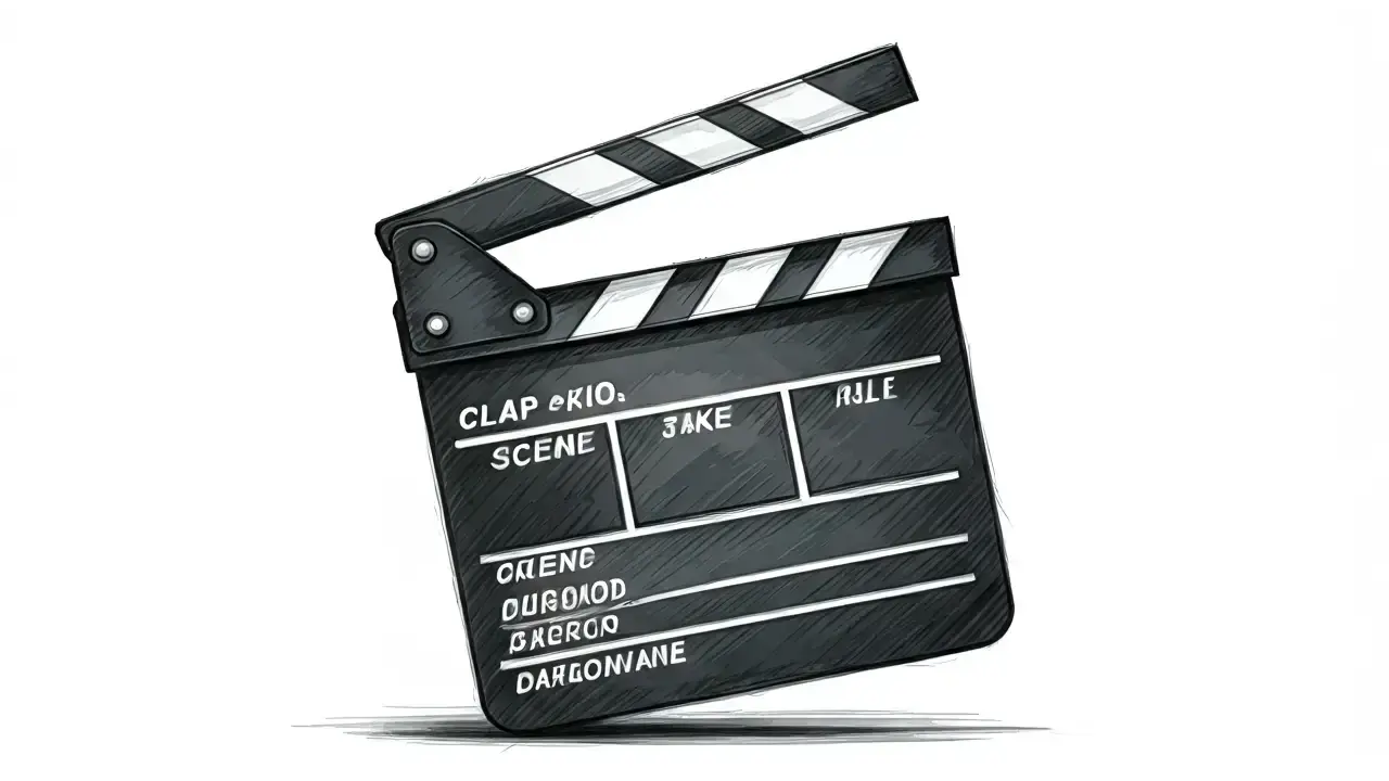 Clap de fin pour ce tournage ! Une claquette de cinéma, prête pour la prochaine scène.